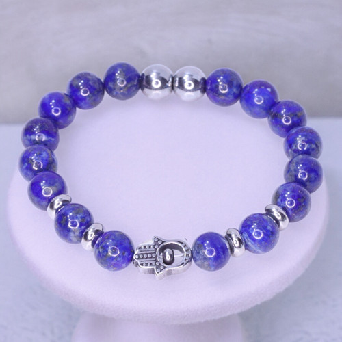 "Hand of Fatima" BOYBEADS Natural Blue Lapis Lazuli Bead Bracelet for Men