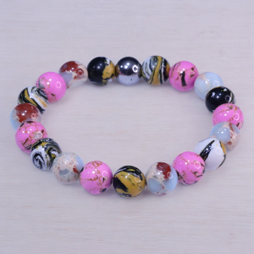 "Nolan 7.0" BOYBEADS 10mm Pink/Blue/Yellow Jasper Bracelet