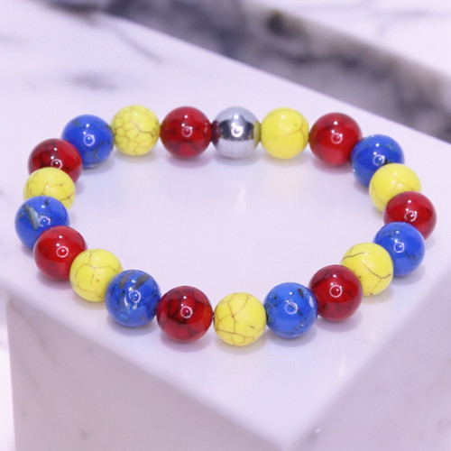"Julius" BOYBEADS 10mm Yellow, Red, Blue Turquoise Howlite Bracelet Gift for Men