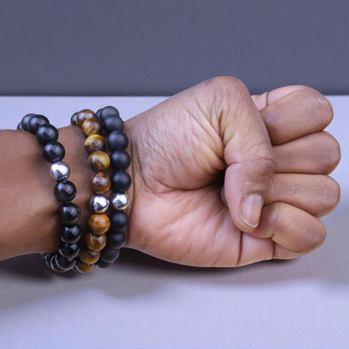"Ambition Bundle" BOYBEADS 10mm Black Obsidian + Tiger's Eye 3 Bracelet Gift Set for Men