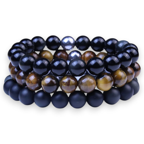 "Ambition Bundle" BOYBEADS 10mm Black Obsidian + Tiger's Eye 3 Bracelet Gift Set for Men