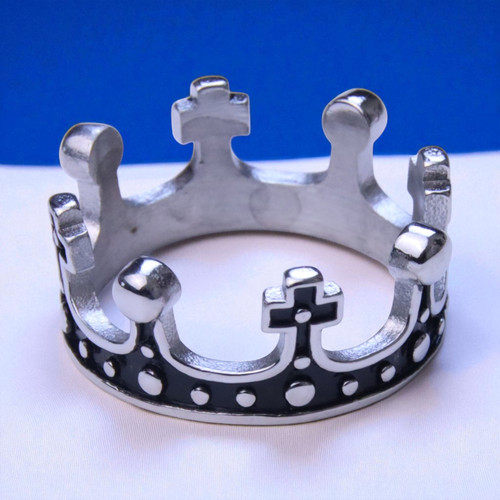 "His Highness" BOYBEADS Silver Mens Custom Stainless Steel Royal Crown Cross Ring Size 9, 10, 11  "His Highness" BOYBEADS Silver Mens Custom Stainless Steel Royal Crown Cross Ring Size 9, 10, 11