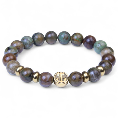 "Guide Me"  Gold Compass BOYBEADS 10mm Green African Opal Bracelet for Men NYC "Guide Me"  Gold Compass BOYBEADS 10mm Green African Opal Bracelet for Men NYC