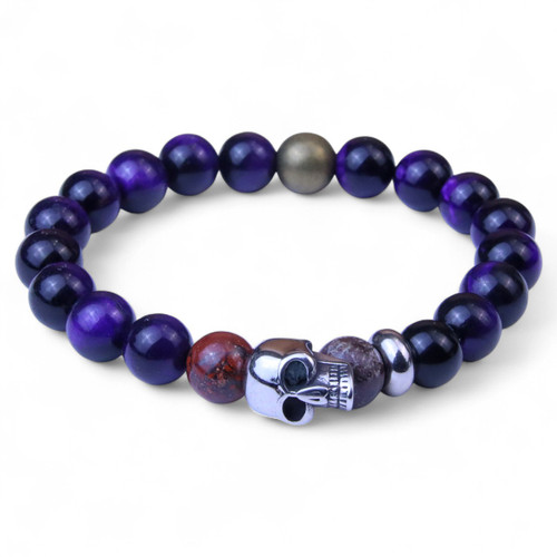 "Kramer" BOYBEADS 10mm Purple stainless steel skull beaded bracelet for guys