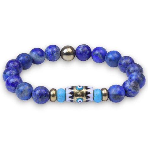 "Vesper Lapis " BOYBEADS 10mm Lapis Lazuli Evil Eye mens natural stone bead bracelet