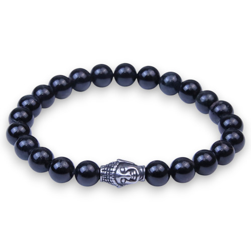 Ask Buddha BOYBEADS 8mm Polished Black Tourmaline Bead Bracelet
