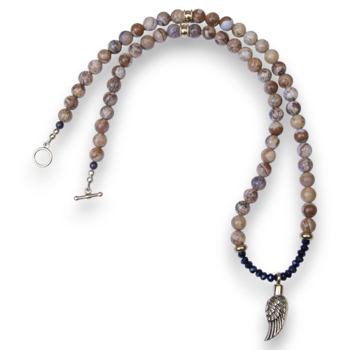 Angel of Mine 25" Picture Jasper 8mm Necklace Stainless Steel Toggle Handmade Necklace for Him