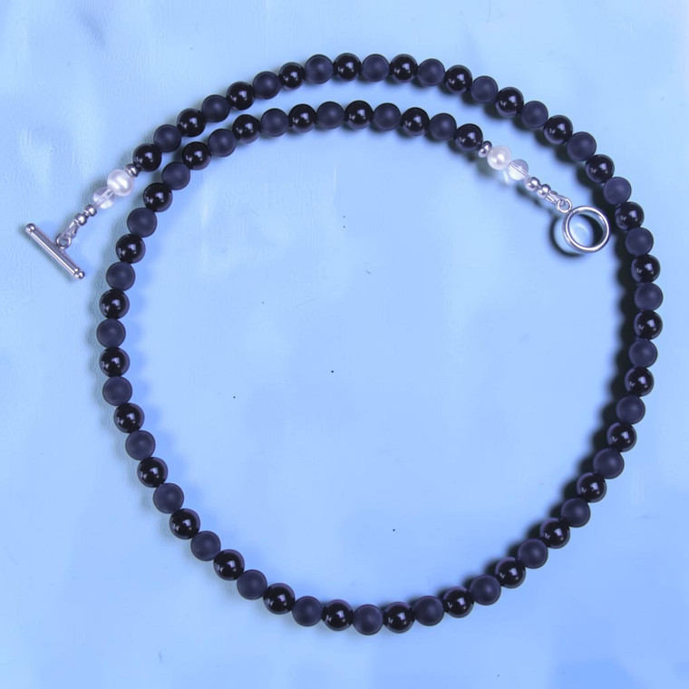 The Dark Knight BOYBEADS 8mm Matte Black Obsidian Necklace Sterling Silver Handmade Necklace for Him