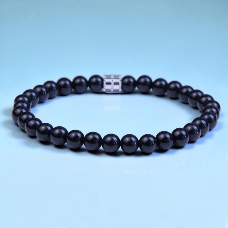 "Okoro" 6mm polished black obsidian Beaded Bracelet by BOYBEADS