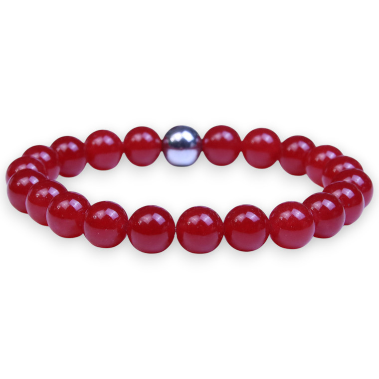 Alex 10mm Red Cherry Agate BOYBEADS Beaded Bracelet