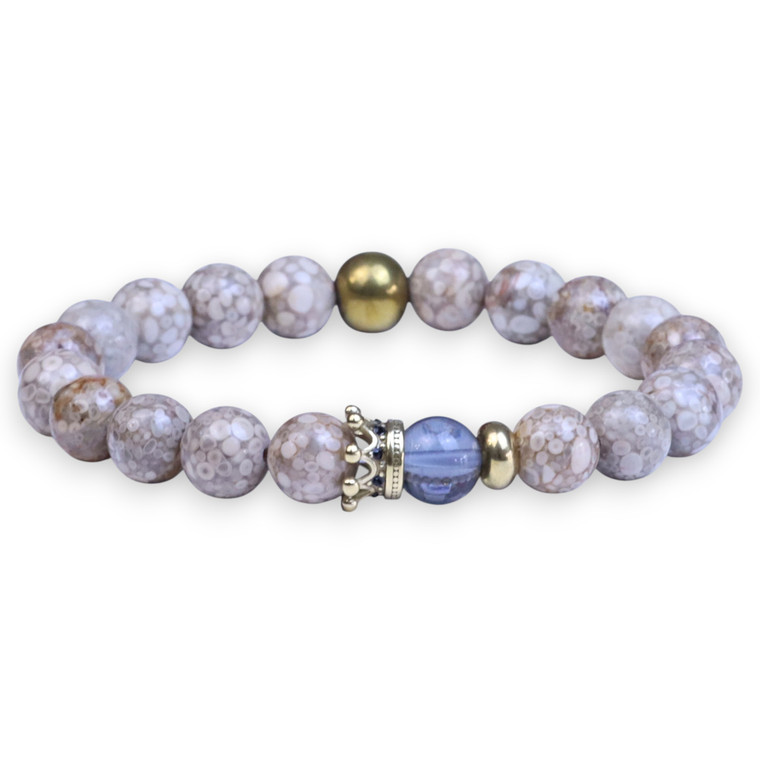 Chase Boybeads 10mm Royal Crowned Tan Ocean Jasper Beaded Bracelet