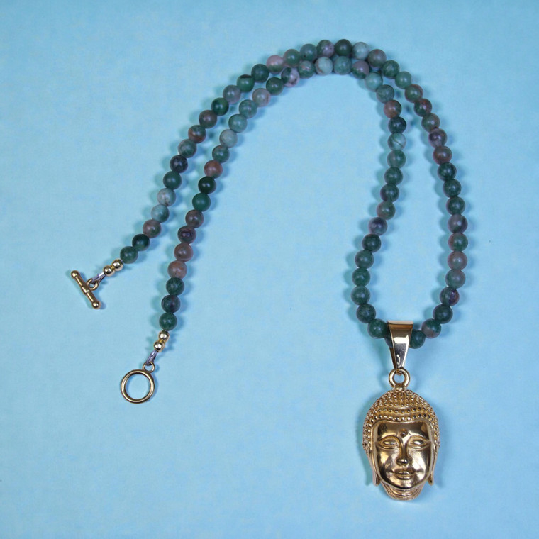 Boybeads Ask Buddha 6mm Green African Jade 21" Toggle Necklace