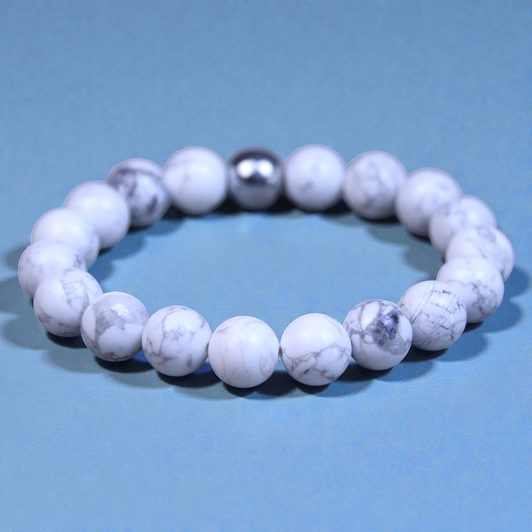 Albion BOYBEADS 10mm natural white howlite bead bracelet for men