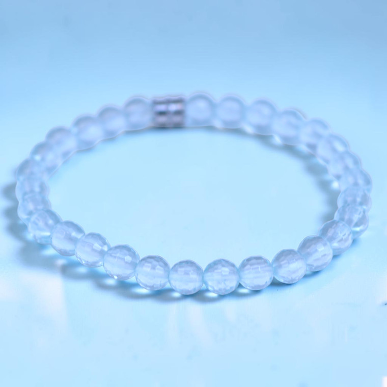 Adrienne 6mm sky blue faceted agate  small bead bracelet by BOYBEADS