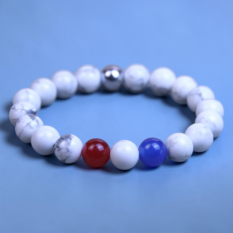 Celebrate Juneteenth 2026 Howlite USA 10mm BOYBEADS Bead Bracelet for Men