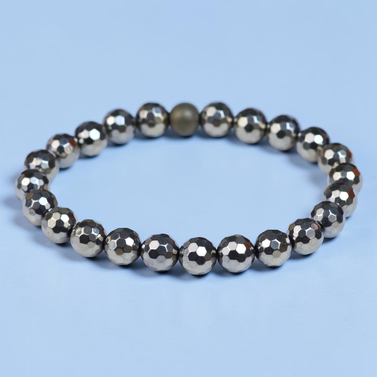 Scotty 8mm faceted light gold hematite  bead bracelet by BOYBEADS