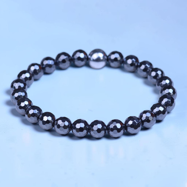 Henry 8mm faceted dark gray hematite small bead bracelet by BOYBEADS Classics