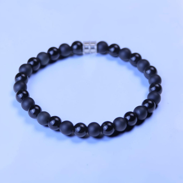 The Dark Knight 6mm BOYBEADS Matte + Polished Black Obsidian Men's Beaded Bracelet