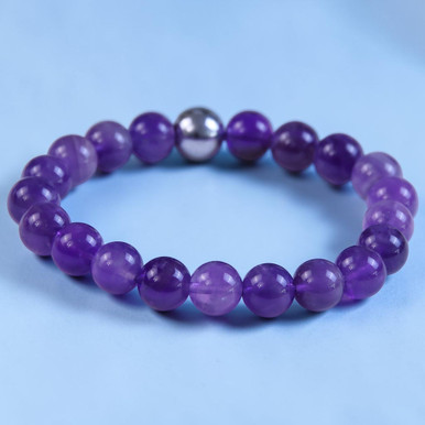 Brad BOYBEADS 10mm Purple Amethyst, Hematite Bracelet Gift for Men