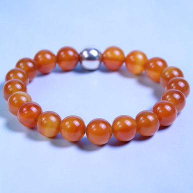 Caleb BOYBEADS 10mm Orange Carnelian Handmade Beaded Bracelet for