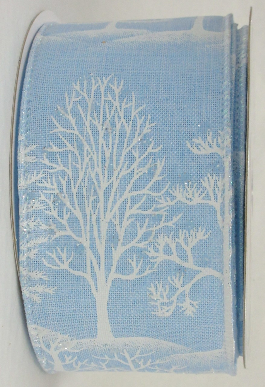 Linen Trees Ribbon-Sky Blue