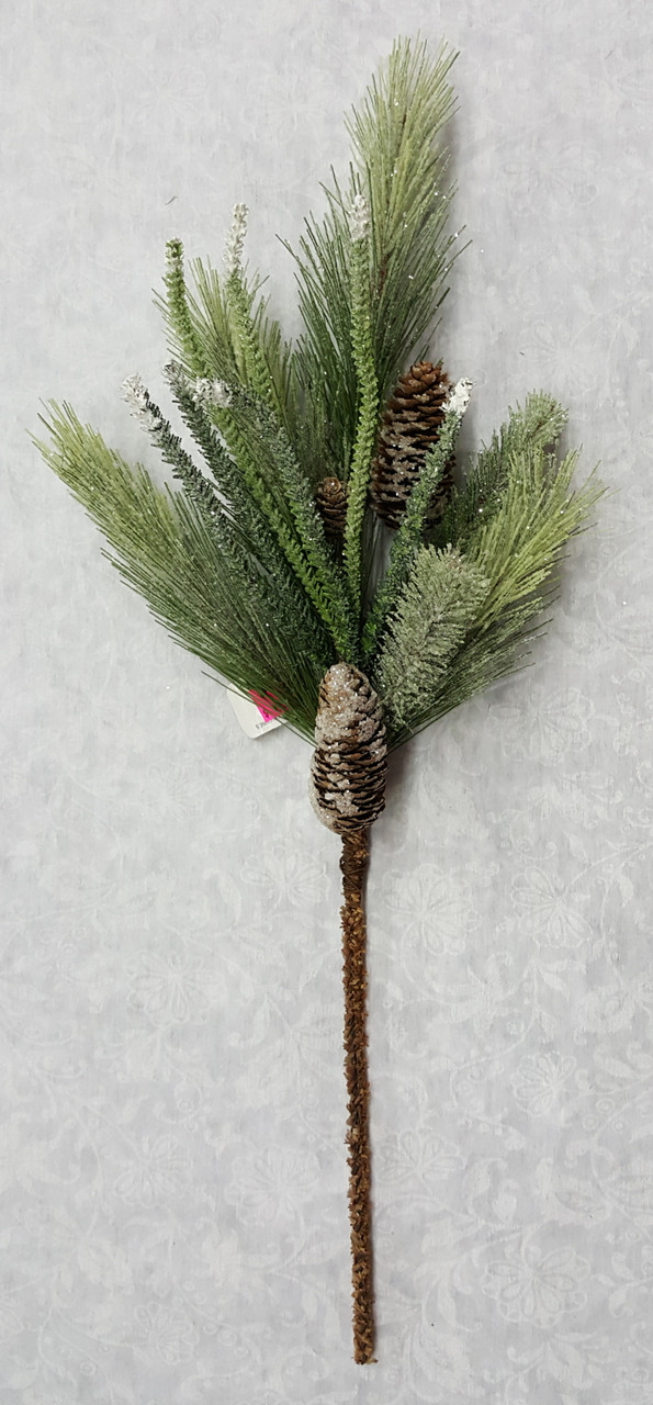 22" Mixed Iced Pine Spray w/Cones