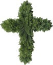 This traditional Christmas cross is available in beautiful, long lasting Noble Fir. Approximately 20" wide by 26" in length. There are 4 pieces to a case.