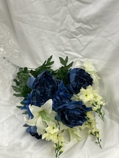 lily/peony/aster/delph bush blue cream silk flowers