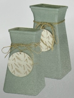 6 3/4" gathered square vase (matte sage w/ wheat charm)