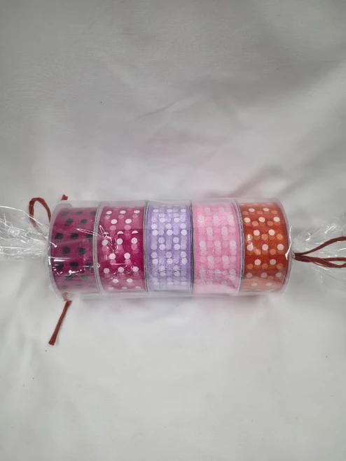 5 pack of Sheer ribbon with Dots