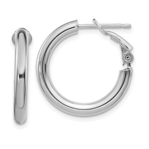 14k White Gold 3x15mm Polished Round Omega Back Hoop Earrings SKU:3052409 available at www.diamondbayjewelers.com