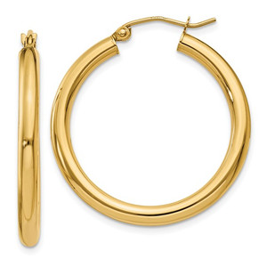 14K Yellow Polished 3mm Tube Hoop Earrings.  SKU: 56388544.  Available at DiamondBayJewelers.com