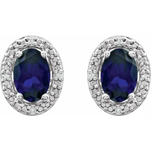 14K White Gold 7x5 mm Oval Blue Sapphires 1/10 CTW Natural Diamond Halo Earrings 2.00CTW Natural Blue Sapphires SKU:2032502 Available at www.diamondbayjewelers.com