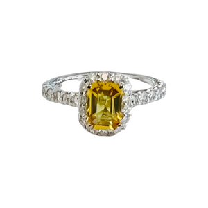 14KW Halo Ring with Yellow Sapphire and Diamonds.  SKU: 112522.  Available at DiamondBayJewelers.com