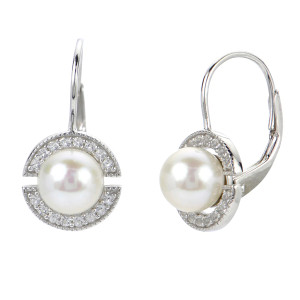 Sterling Silver Freshwater Pearl & White Topaz Earrings.  SKU: 629850.  Available at DiamondBayJewelers.com
