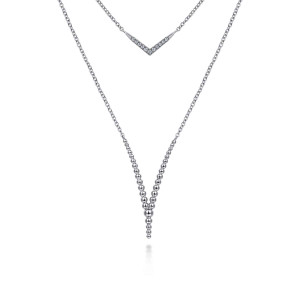 Gabriel & Co. 925 Sterling Silver Bujukan White Sapphire Chevron Necklace.  SKU: 11097.  Available at DiamondBayJewelers.com
