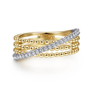 Gabriel & Co. 14K White-Yellow Gold Three Row Bujukan Ball and Diamond Band Ring. SKU: 11035. Available at DiamondBayJewelers.com LR51720M45JJ Gabriel & Co. 14K White-Yellow Gold Three Row Bujukan Ball and Diamond Band Ring. SKU: 11035. Available at DiamondBayJewelers.com LR51720M45JJ
