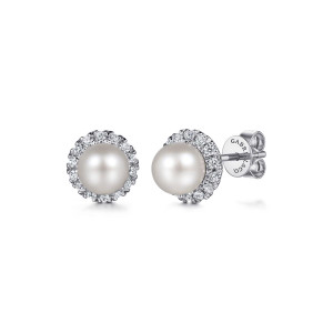 Gabriel & Co. 14K White Gold Pearl stud Earrings. SKU: 10980. Available at DiamondBayJewelers.com EG14862W45PL Gabriel & Co. 14K White Gold Pearl stud Earrings. SKU: 10980. Available at DiamondBayJewelers.com EG14862W45PL