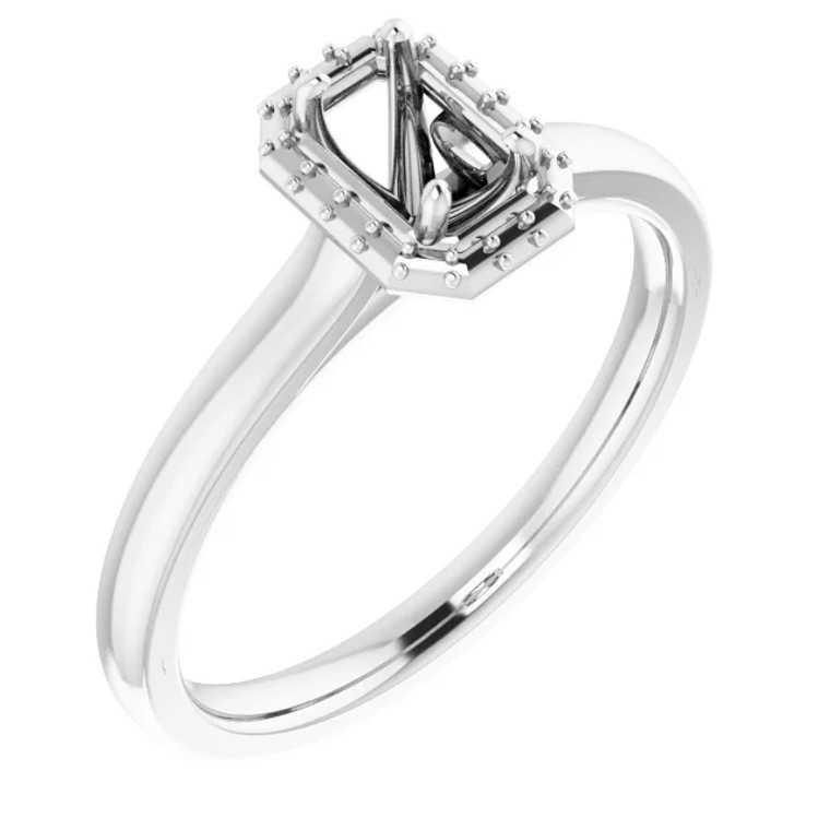 14K White 6x4 mm Emerald Halo-Style Engagement Ring Setting