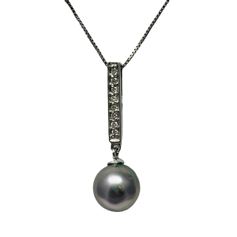 14K White Gold Tahitian Pearl & Diamond Necklace.  SKU: 85559.  Available at DiamondBayJewelers.com