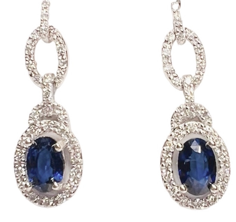 Blue Sapphire & Diamond White Gold Earrings.  SKU: 798561.  Available at DiamondBayJewelers.com