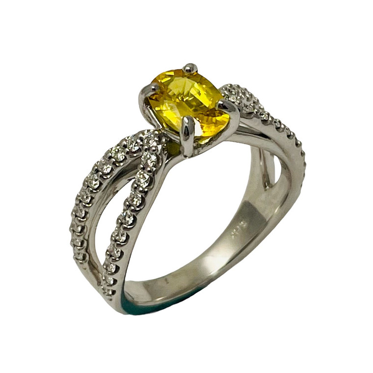 14K White Gold Yellow Sapphire & Diamond Ring.  SKU: 189763.  Available at DiamondBayJewelers.com