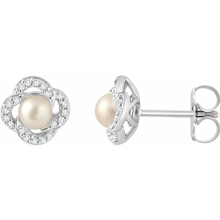 14K White Cultured White Freshwater Pearl & 1/6 CTW Natural Diamond Earrings.  SKU: 221666.  Available at DiamondBayJewelers.com