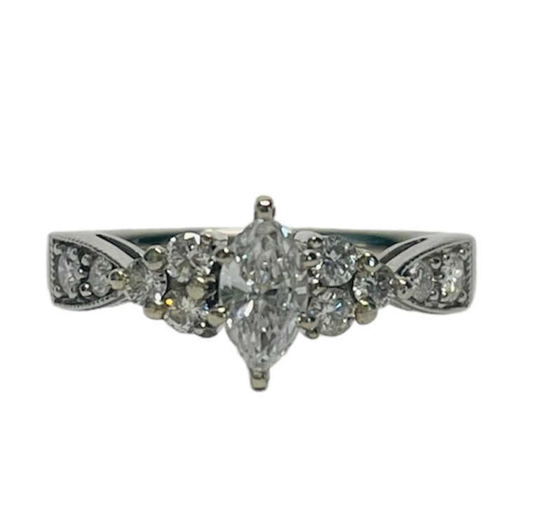 14K White Gold Diamond Marquise Cut Cathedral Set Engagement Ring.  SKU: 100001.  Available at DiamondBayJewelers.com