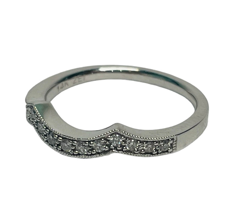 14K White Gold Scalloped Diamond Wedding Band.  SKU: 100002.  Available at DiamondBayJewelers.com