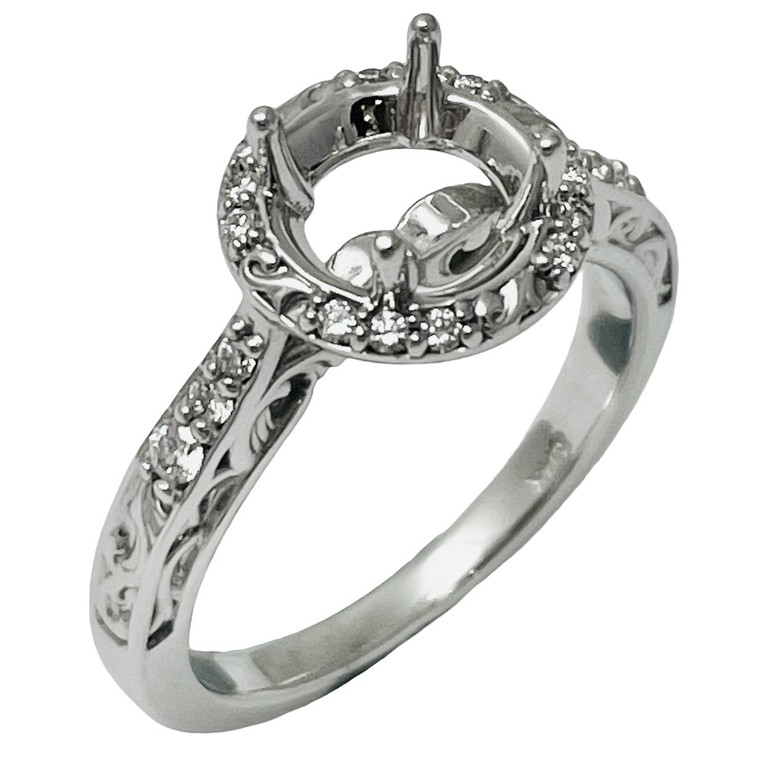 14K White Gold Vintage-Inspired Diamond Ring Mount.  SKU: 121981.  Available at DiamondBayJewelers.com