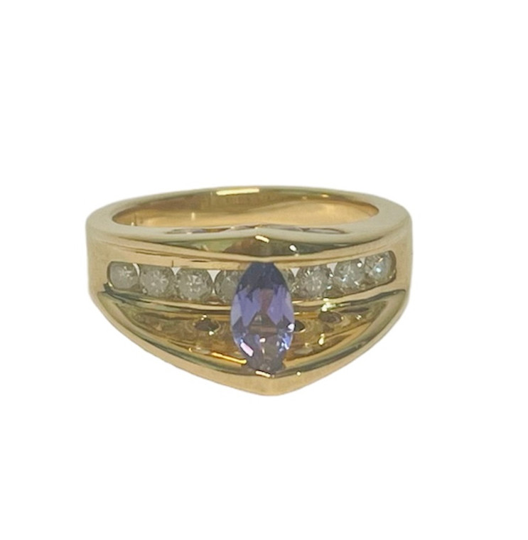 14K Yellow Gold Estate Diamond & Tanzanite Ring.  SKU: 127398.  Available at DiamondBayJewelers.com