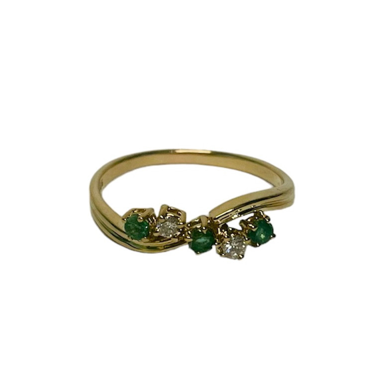 14K Yellow Gold Estate Diamond & Emerald Ring.  SKU: 162378.  Available at DiamondBayJewelers.com