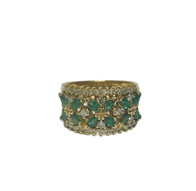 14K Yellow Gold Estate Emerald & Diamond Ring.  SKU: 127390.  Available at DiamondBayJewelers.com