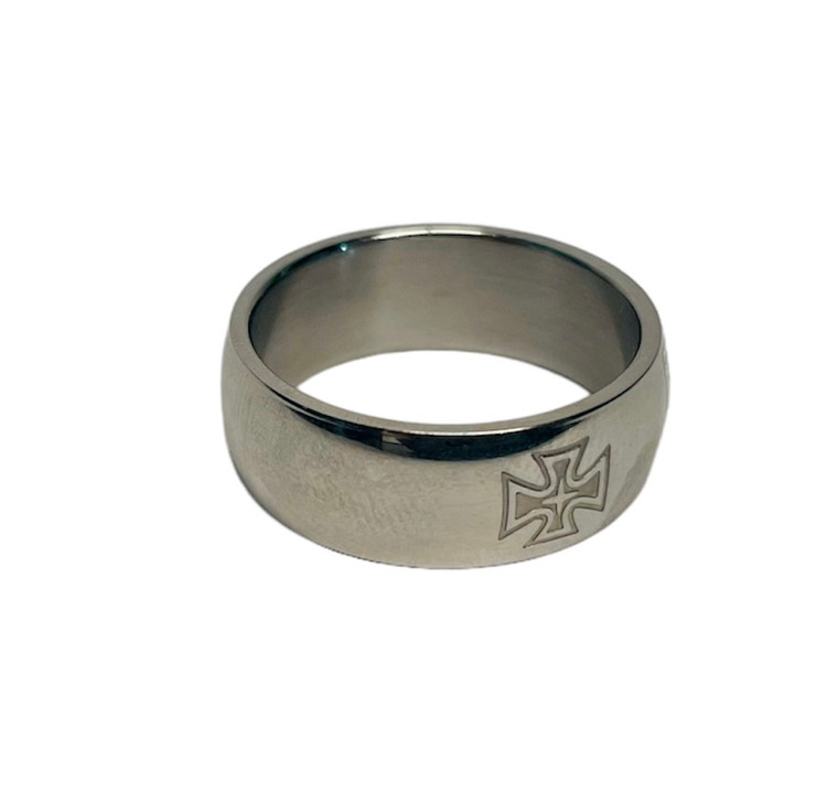 Stainless Steel Ring Band 8mm with Cross.  SKU: 472981.  Available at DiamondBayJewelers.com